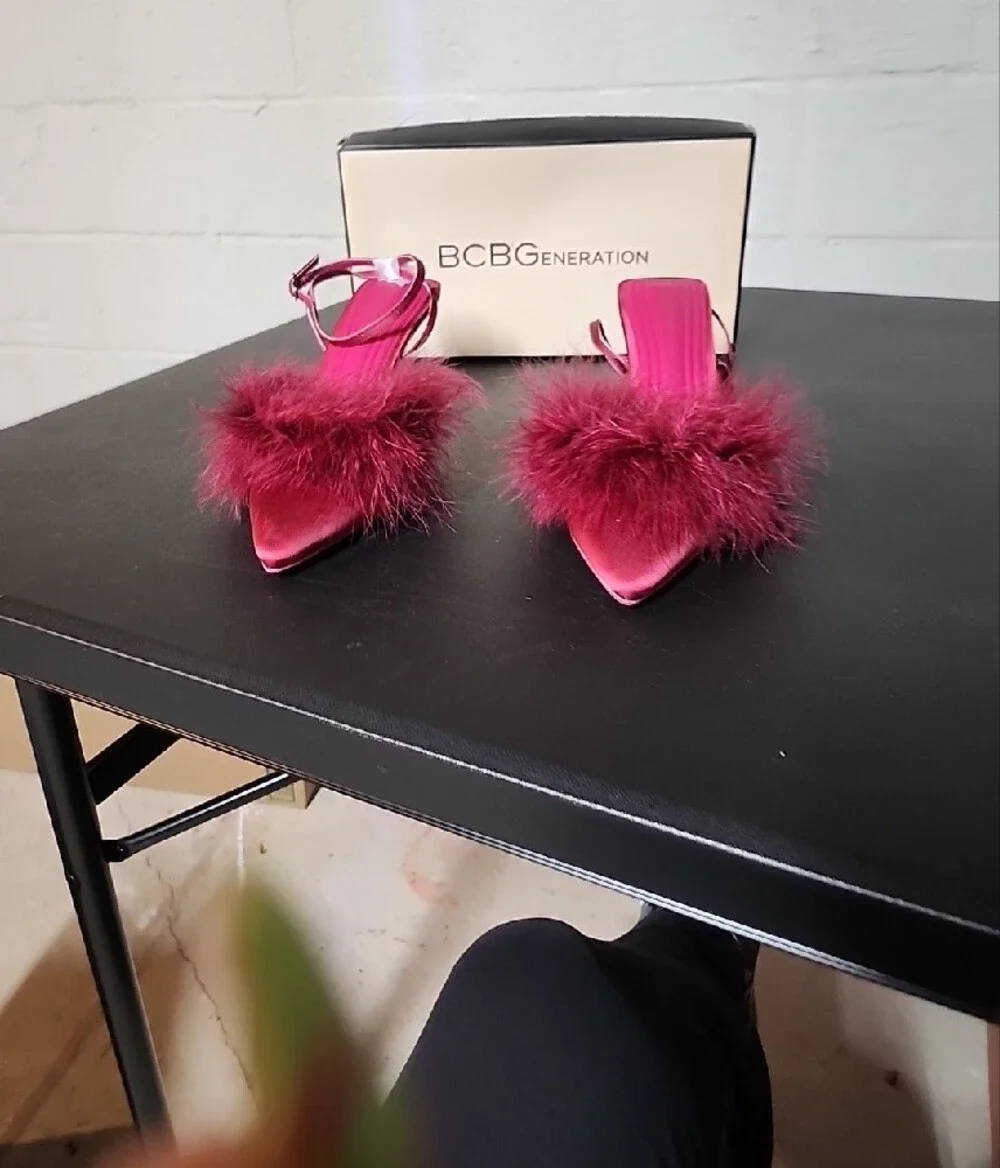 BCBG Iliana Fuchsia Feather Strap Heels